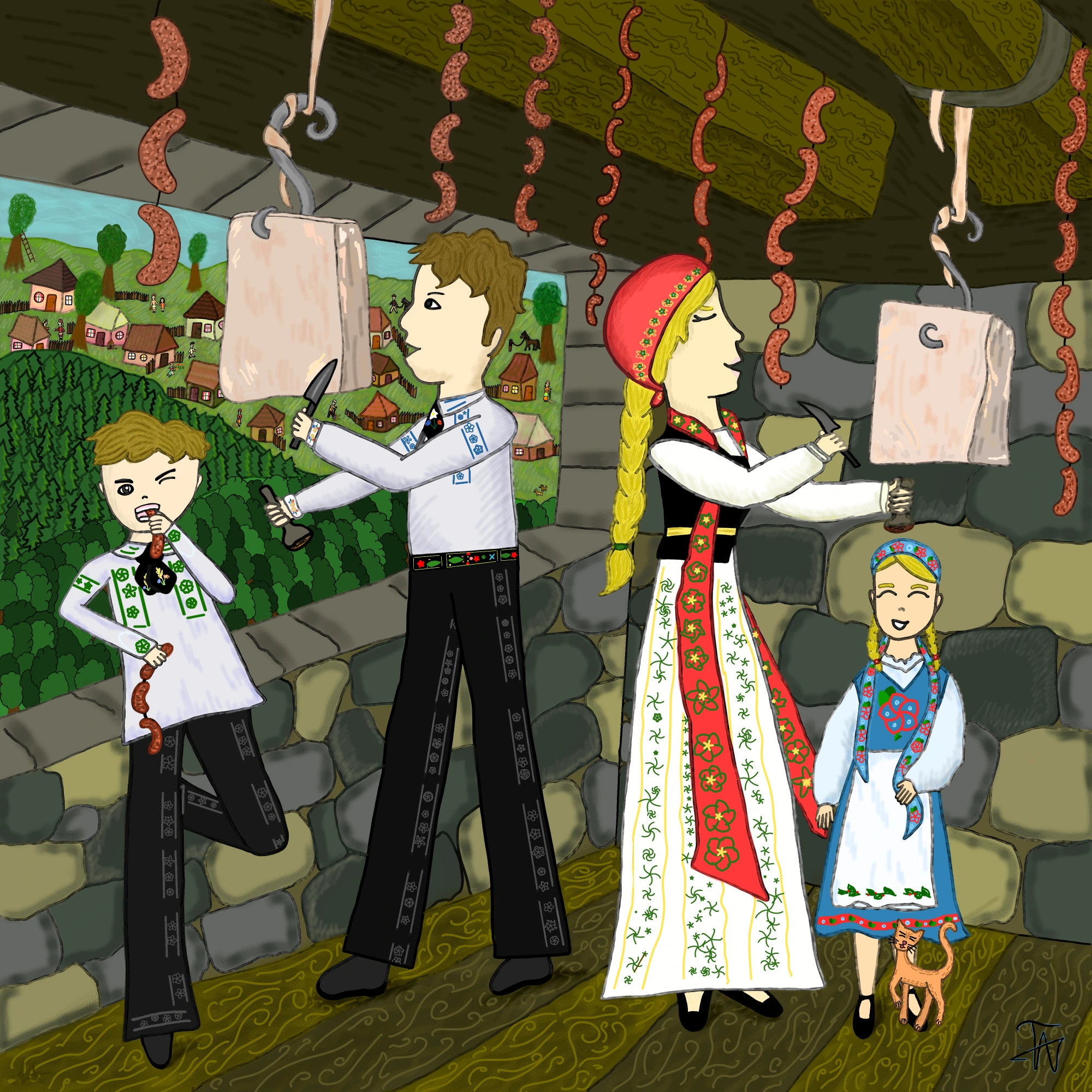 Ilustrație - Camera cu cârnații